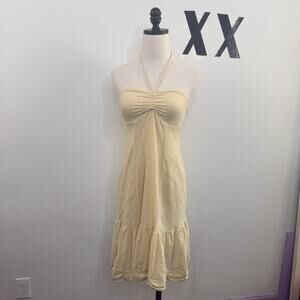 Vintage Y2K Ivory Mesh Halter Dress Layered Babydoll Ruched Midi Indie Fairy 4